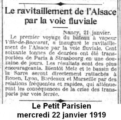VILLE DE BACCARAT premier bateau à Strasbourg 22 janvier 1919.jpg